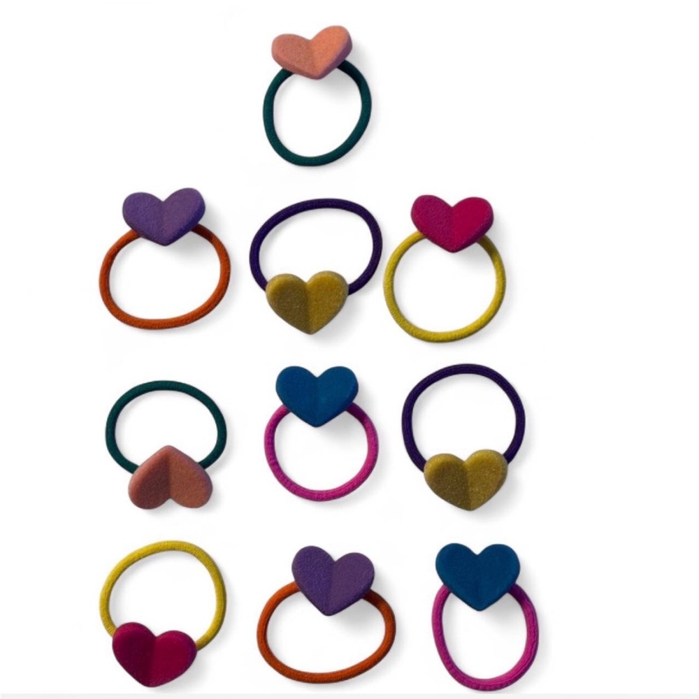 Colorful Heart Hair Tie Collection Set of 10 - Picture 2 of 6